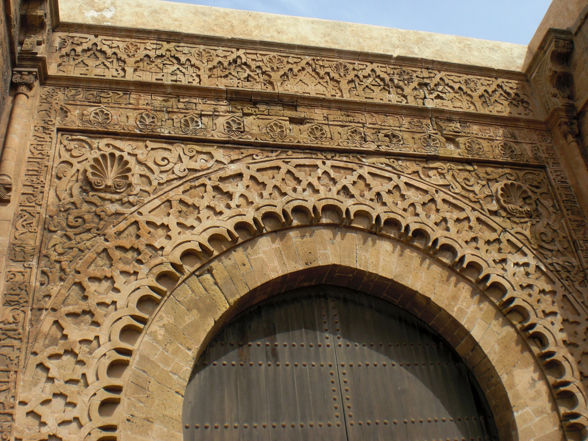 The decorations on entrance portal of the Kasbah des Oudaias in Morocco